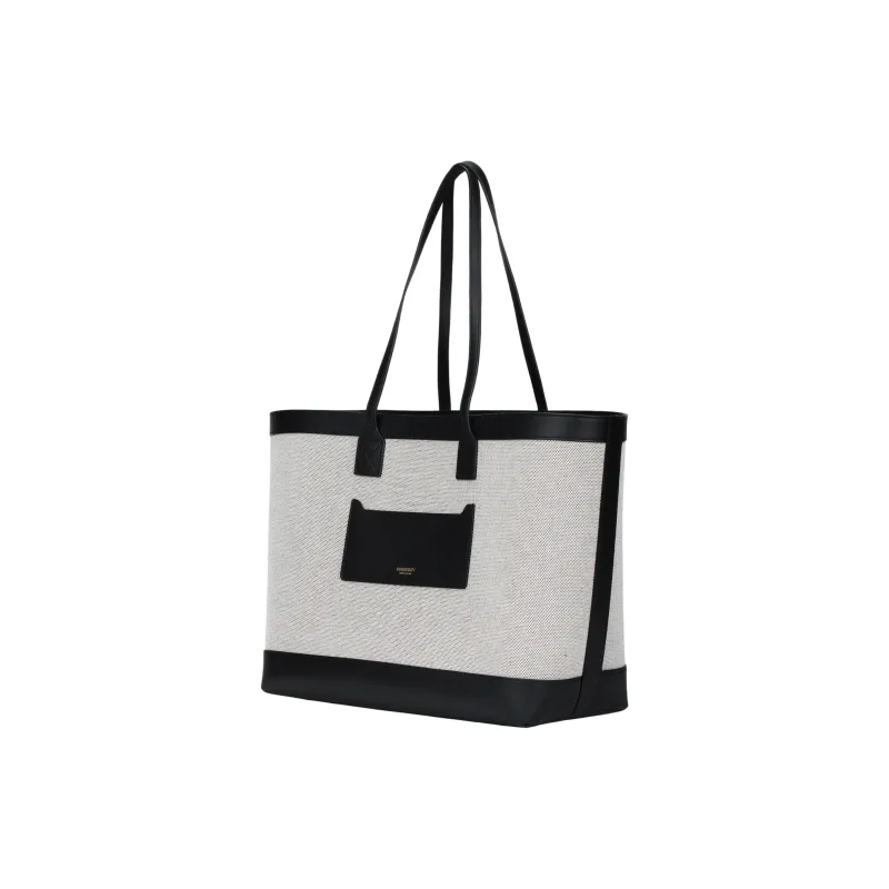 Burberry Canvas With Smooth Calfskin Tote Bag Shopping Bag Handbag Medium Size Women's Black-1