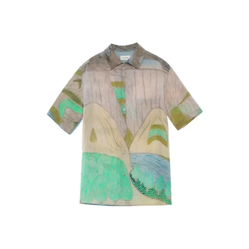 Lemaire Printed Silk Yoakum Short Sleeve Shirt-0