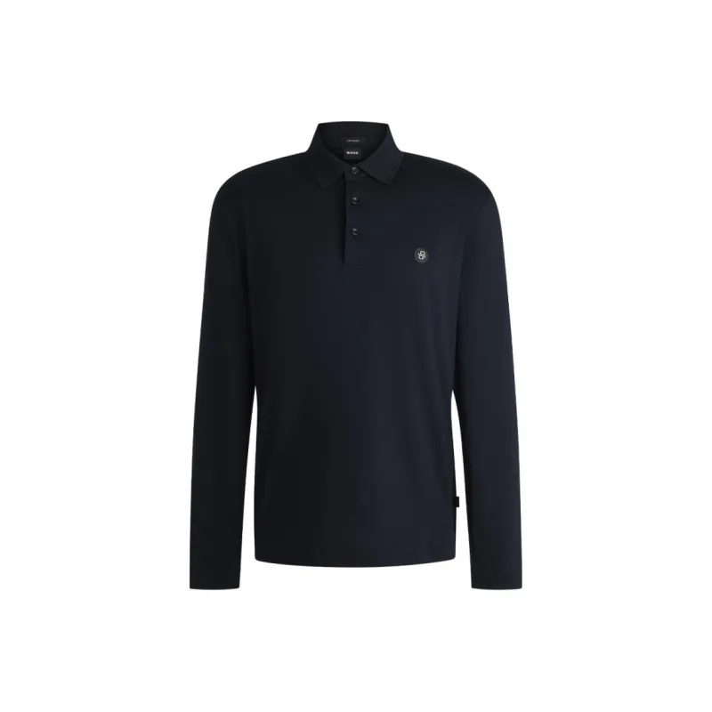 HUGO BOSS Logo Patch Long Sleeved Polo Shirt-0