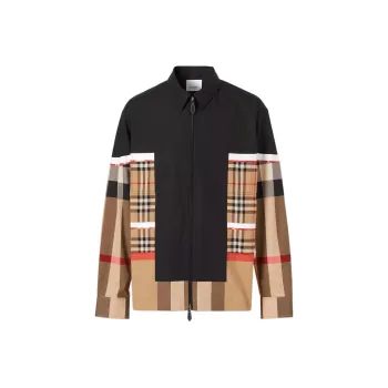 Burberry Patchwork Check Cotton Zip Front Shirt