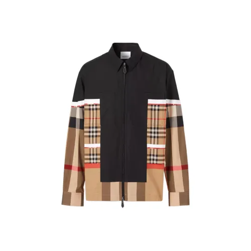 Burberry Patchwork Check Cotton Zip Front Shirt