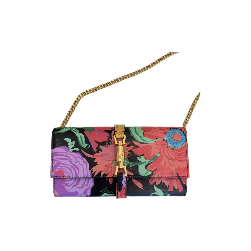 GUCCI Jackie 1961 Cow Leather WOC Chain Bag Shoulder Bag, Crossbody Bag Small Size Women's Floral Color-0