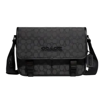 COACH League Jacquard Canvas With Refined Calfskin Shoulder Bag, Crossbody Bag Tubas Men's Black