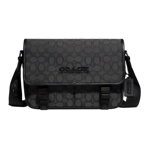 COACH League Jacquard Canvas With Exquisite Calfskin Shoulder Bag Crossbody Bag Large Size Men's Black