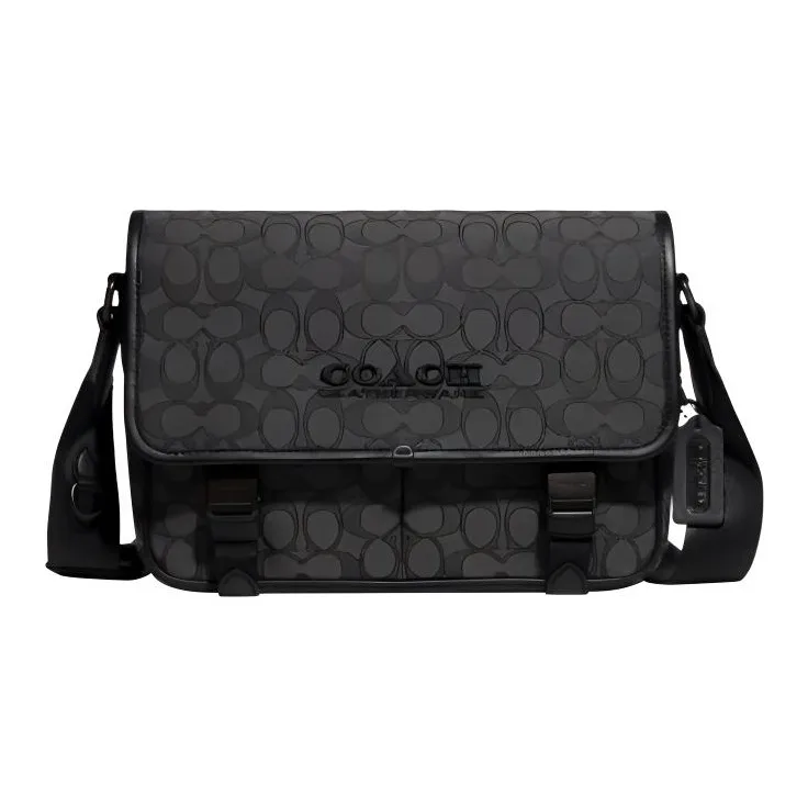 COACH League Jacquard Canvas With Refined Calfskin Shoulder Bag, Crossbody Bag Tubas Men's Black-0