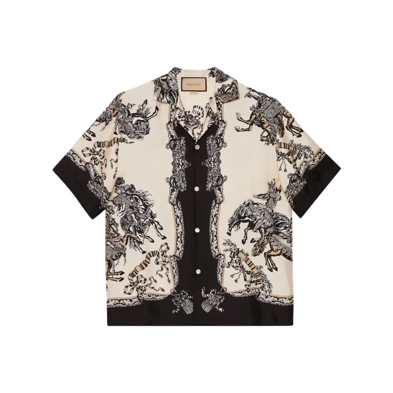 GUCCI Baroque print Silk Bowling Shirt-0