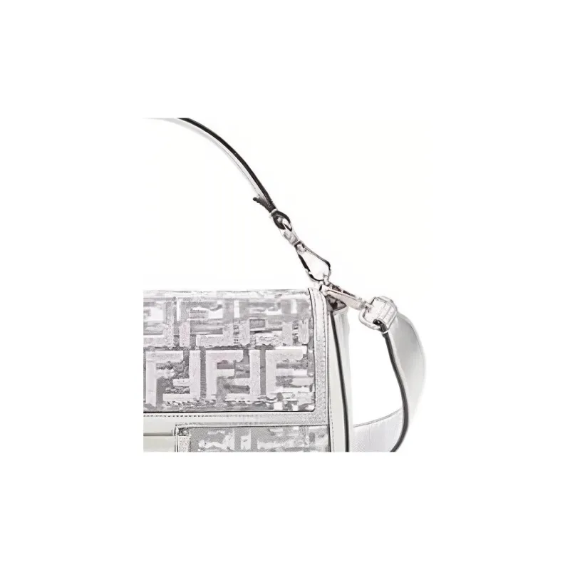 FENDI Polyester With Polyurethane Portable Crossbody Bag, Shoulder Bag Women's Silver-4