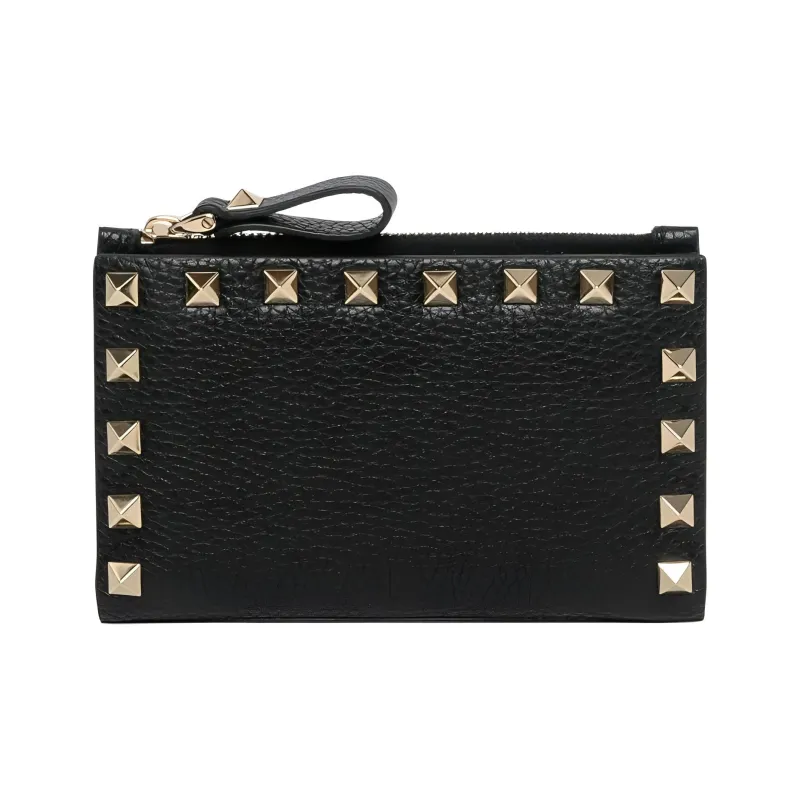 Valentino ROCKSTUDGARAVANI Grained Leather Wallet Women's Black-1