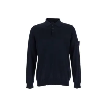 STONE ISLAND Logo Patch Long Sleeved Polo Shirt