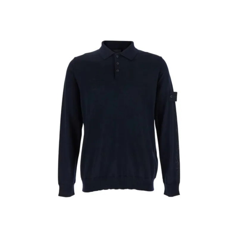 STONE ISLAND Logo Patch Long Sleeved Polo Shirt-0