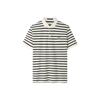 HLA Classic Lapel Fashion Embroidery Short Sleeved Polo Shirt Men's White Stripes