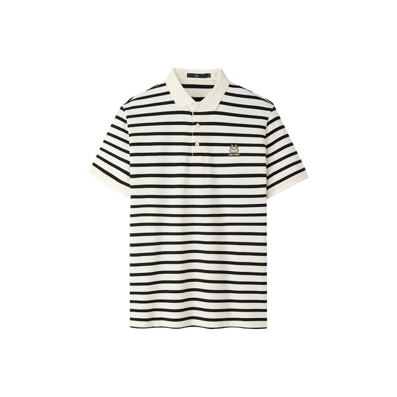 HLA Classic Lapel Fashion Embroidery Short Sleeved Polo Shirt Men's White Stripes-0