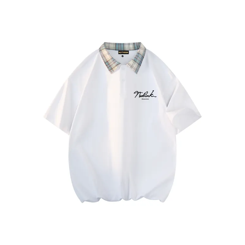 Nuthink Polo Shirt Unisex Light Blue Plaid-2