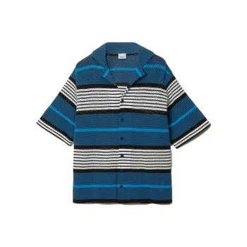 Burberry SS23 Men's Logo Stripe Print Nylon Oversized Shirts Navy