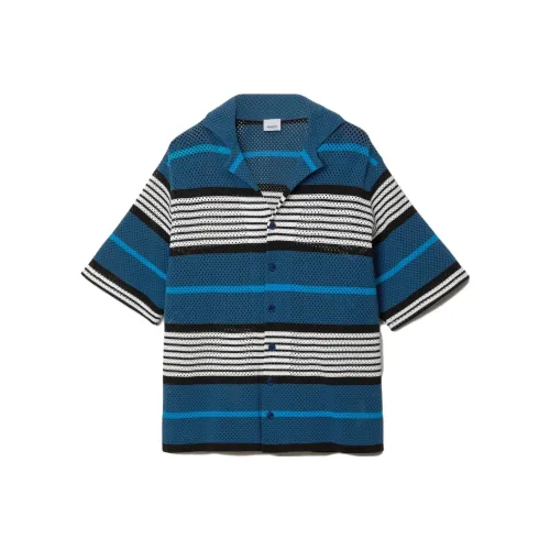 Burberry SS23 Men's Logo Stripe Print Nylon Oversized Shirts Navy