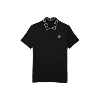 VERSACE Greca Short Sleeved Straight Hem Polo Shirt