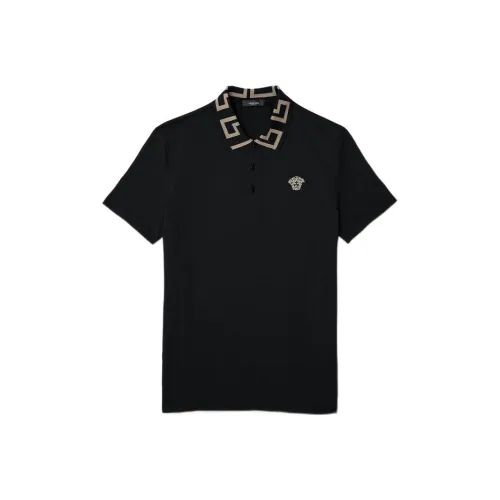 VERSACE Greca Short Sleeved Straight Hem Polo Shirt