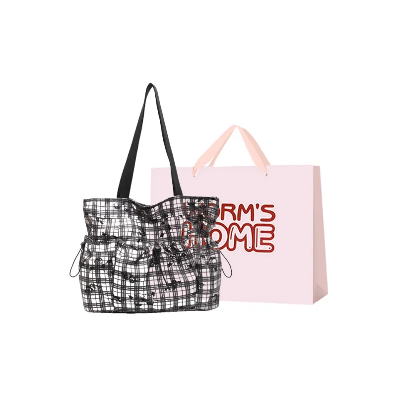 Worm's Home Nylon Tote Bag, Shoulder Bag Women's Gray/White/Black-10