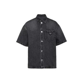 PRADA Logo Plaque Short Sleeved Denim Shirt