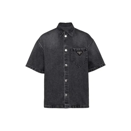 PRADA Logo Plaque Short Sleeved Denim Shirt