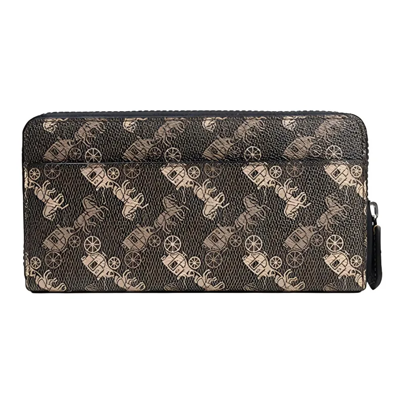 COACH Accordion Zip Leather Handheld Wallet Women's Coffee Horse-Drawn Monogram-1
