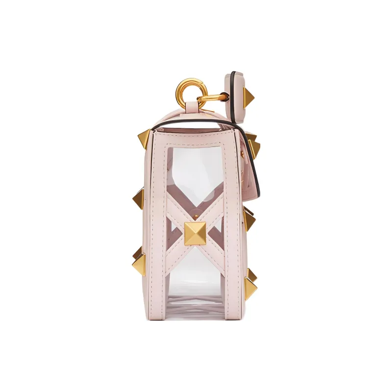 Valentino ROMAN STUD Leather Crossbody One Shoulder Handbag Medium Size Women's Transparent/Pink-3
