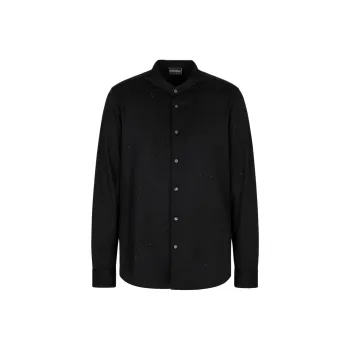 EMPORIO ARMANI Asv Clubwear Guru collar Shirt In A Lyocell Blend Jersey With All over Rhinestones