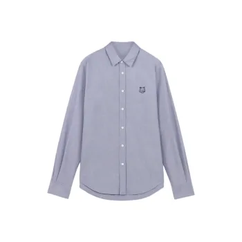 Maison Kitsune Fox Head Embroidered Curved Hem Shirt