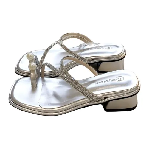 Ke Jiayi Platform High Heel Chunky Heel Toe Loop Pearl Sandals Summer Water Diamond Medium Heel Roman Thong Sandal