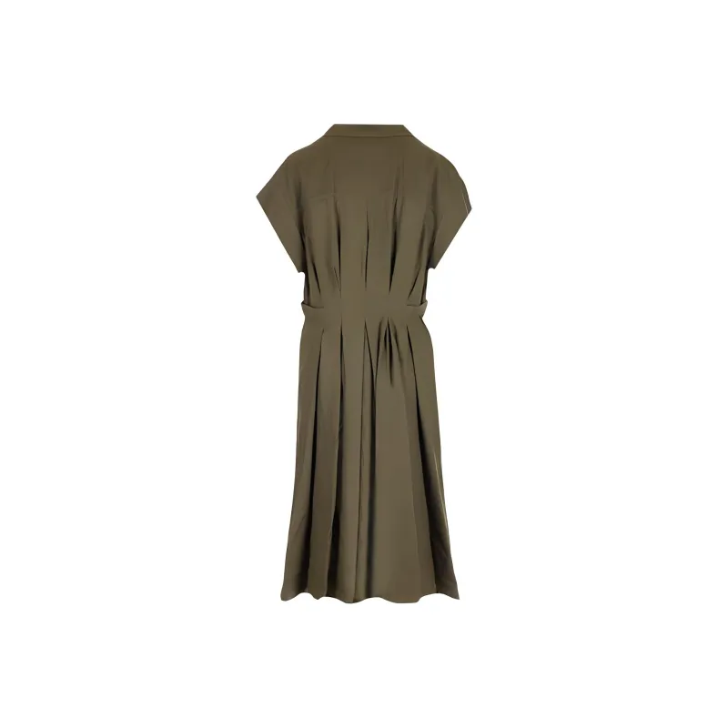 CELINE Short Sleeved Dresses Women's Brown Green-3