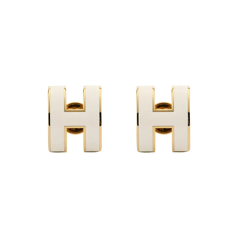 HERMES Gold-Plated Stud Earrings Women's White Gold Trim-1