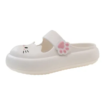 Warm Edge Cartoon Closed Toe Slippers For Women's Summer, Cute Kitten Indoor Soft Sole Slippers