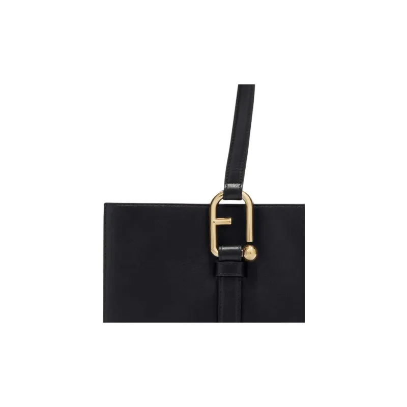 Furla Calfskin Tote Bag, Shopping Bag, Shoulder Bag, Handbag Tubas Women's Black-3