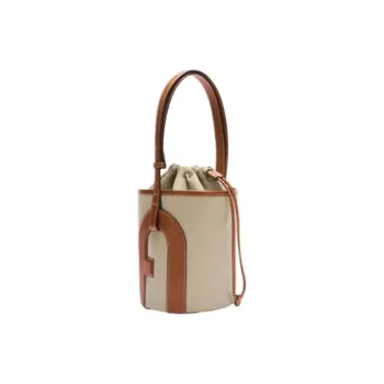 Furla Fabric With Cow Leather Bucket Bags Crossbody Bag, Shoulder Bag Trumpets Women's Cognac Brown Floral