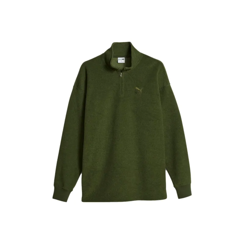 PUMA CLASSICS Men's Fleece Quarter-Zip Sweatshirt Men's Green-0