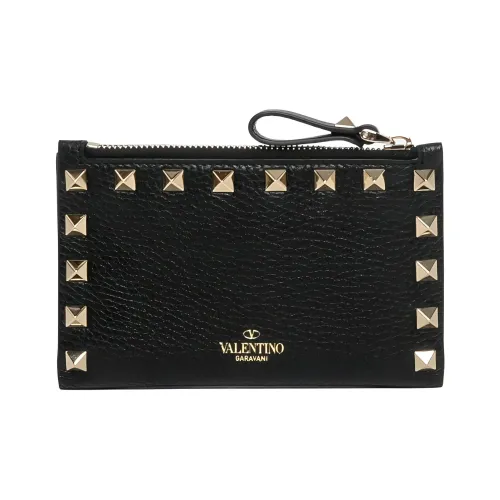Valentino ROCKSTUDGARAVANI Grained Leather Wallet Women's Black