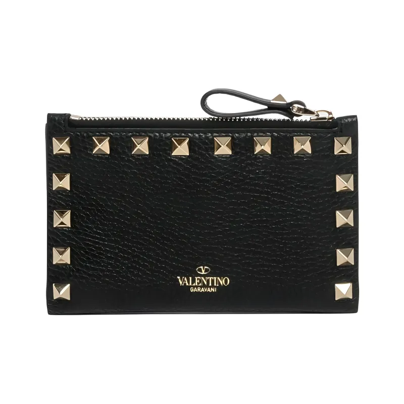 Valentino ROCKSTUDGARAVANI Grained Leather Wallet Women's Black-0