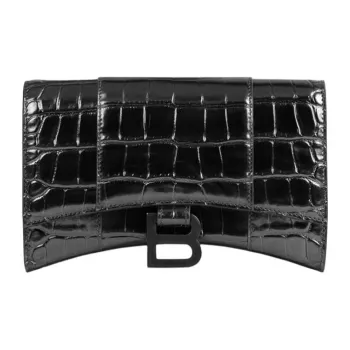 Balenciaga Hourglass Crocodile Embossed Calfskin Wallet, Shoulder Bag, Crossbody Bag Mini Women's Black