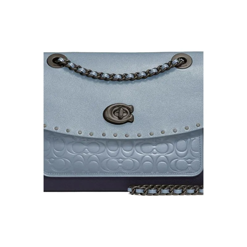 COACH Parker Leather Chain Bag, Shoulder Bag, Crossbody Bag Medium Size Women's Blue-3