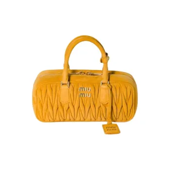 MIU MIU Arcadie Collection Matelassé Lambskin One Shoulder Handbag Women's Yellow