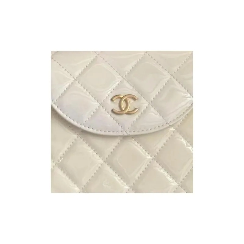 CHANEL Patent Leather, Cow Leather Handbag Women's White-1