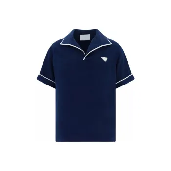 PRADA Logo-plaque Terry-cloth Polo Shirt