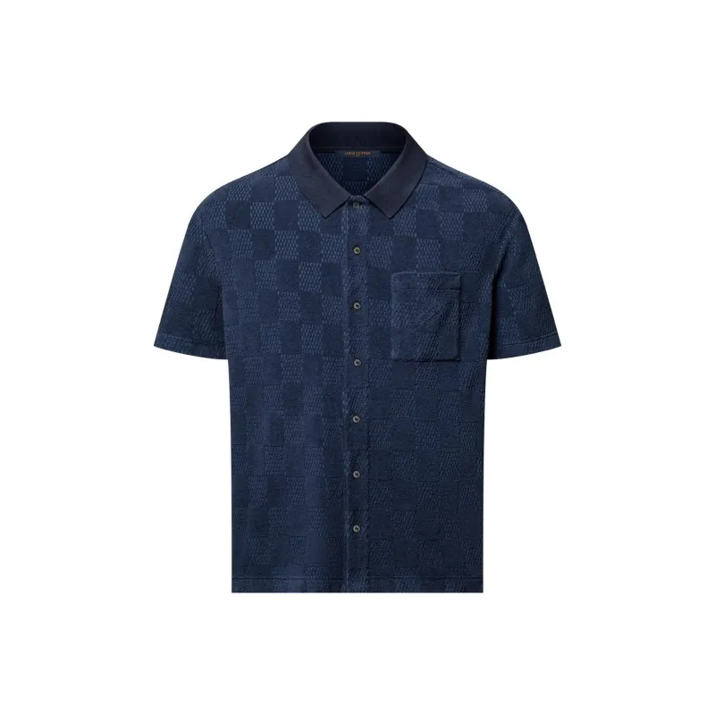 LOUIS VUITTON Damier French Terry Short Sleeved Cotton Blend Shirt-0