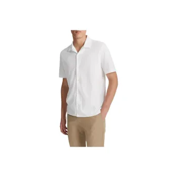 VINCE Cotton Piqué Cabana Short-Sleeve Button-Front Shirt Shirt Men's White