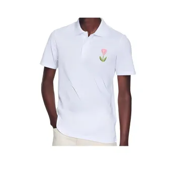 Sandro Polo Shirts Men White Pink Embroidery