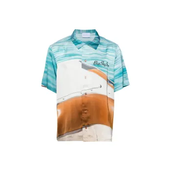Blue Sky Inn Boat print Satin Shirt
