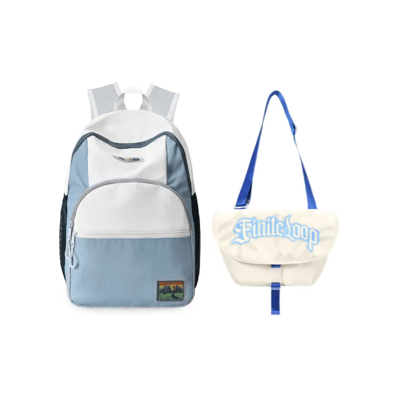 FINITE LOOP Eco-Friendly Fabric Backpack Unisex White Blue-31