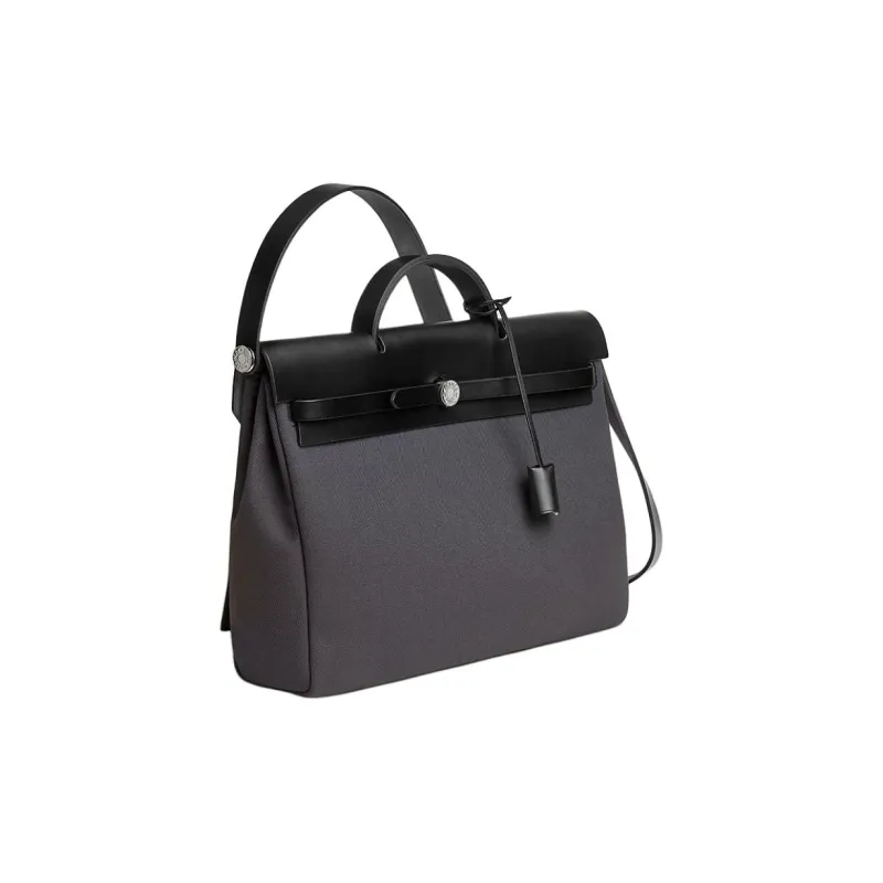 HERMES Herbag Messenger Canvas With Hunter Cow Leather Canvas Bag, Handbag Men's Slate Gray & Black-1