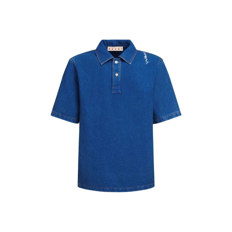MARNI Embroidered Denim Polo-0