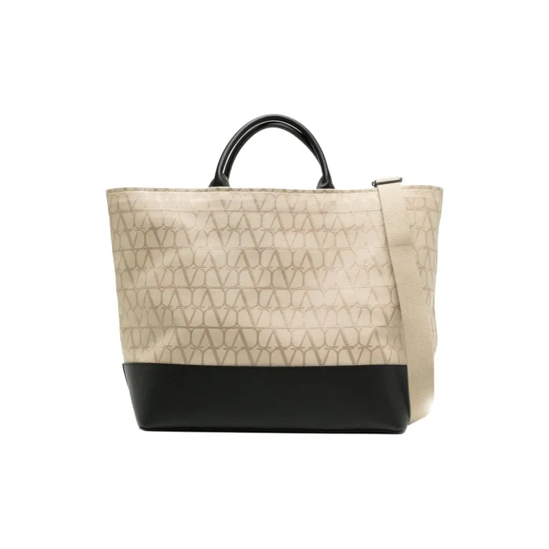 Valentino Cotton Tote Bag, Shopping Bag, Shoulder Bag, Crossbody Bag, Handbag Men's Light Beige-0
